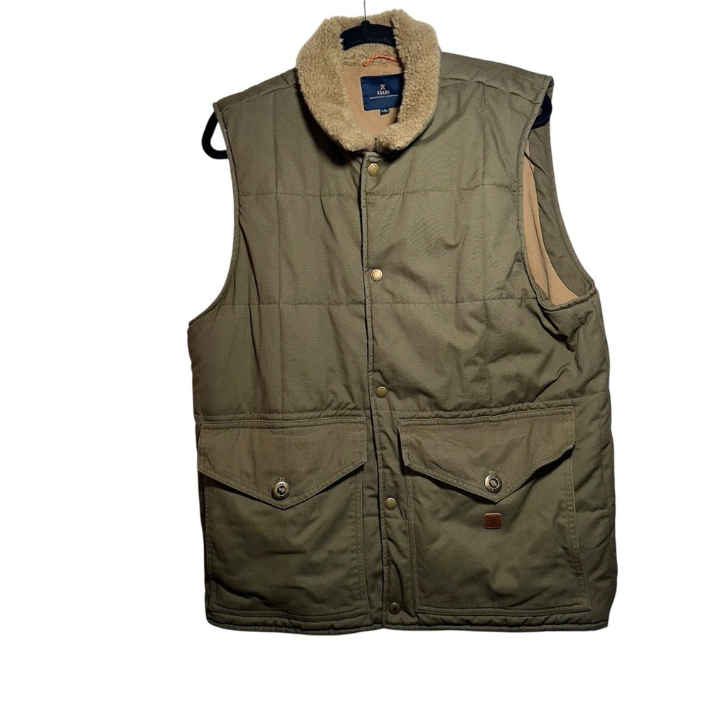 Roark Mens L‎ Canvas Ranch Vest Olive Sherpa Collar Utility Outdoor Workwear